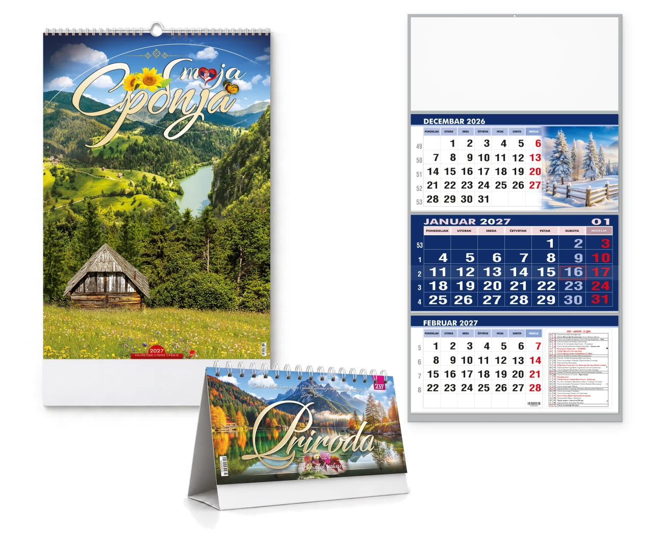 Zidni kalendar „Moja Srbija”, trodelni poslovni kalendar „Priroda” i stoni kalendar „Priroda II” za 2027. godinu